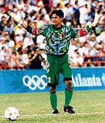 Goalkeeper Yoshikatsu Kawaguchi.